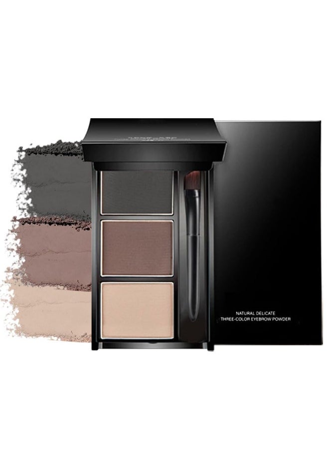 Eyebrow Powder Kit,Eye Brow Powder for Women Long-Lasting Waterproof Three Colors Brow Filler Get Full Defined Natural Brows,Eyebrow Contour Palette with Mirror & Eyebrow Brush,sombra para cejas Black+Dark Light Brown