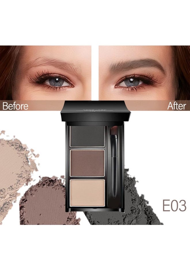 Eyebrow Powder Kit,Eye Brow Powder for Women Long-Lasting Waterproof Three Colors Brow Filler Get Full Defined Natural Brows,Eyebrow Contour Palette with Mirror & Eyebrow Brush,sombra para cejas Black+Dark Light Brown