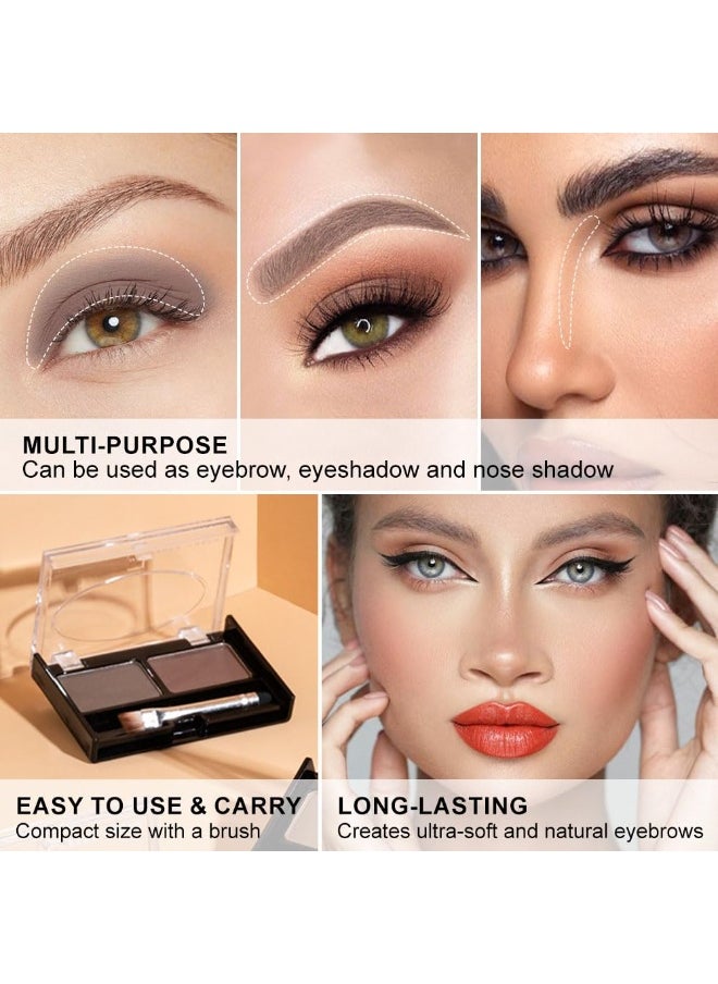 Eyebrow Powder Medium Brown Kit,Eye Brow Powder for Women Long-Lasting Waterproof Two Colors Brow Filler Get Full Defined Natural Brows,Eye Brow Contour Palette with Double-ended Eyebrow Brush Dark Brown+Light Brown