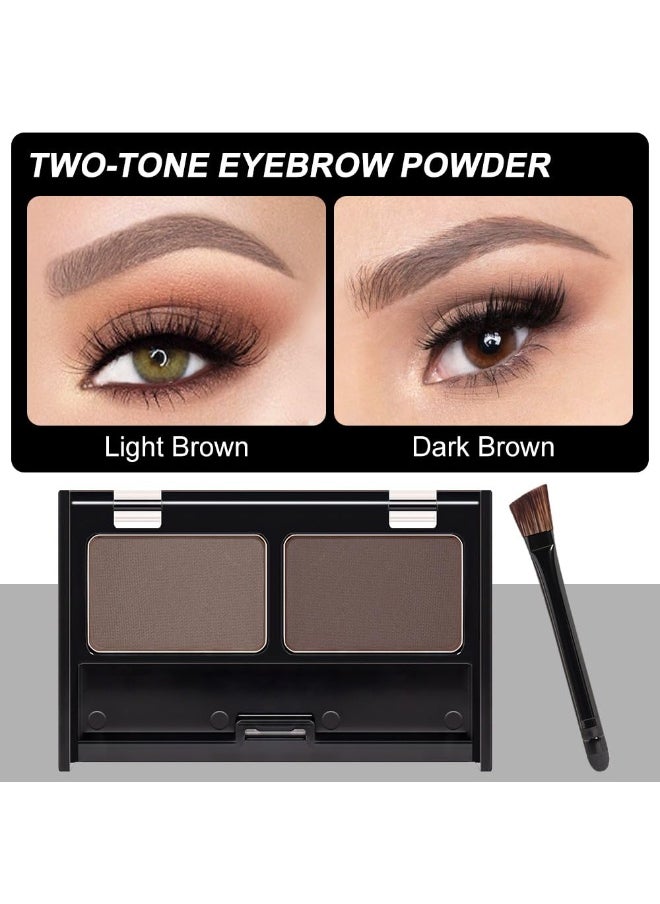 Eyebrow Powder Medium Brown Kit,Eye Brow Powder for Women Long-Lasting Waterproof Two Colors Brow Filler Get Full Defined Natural Brows,Eye Brow Contour Palette with Double-ended Eyebrow Brush Dark Brown+Light Brown