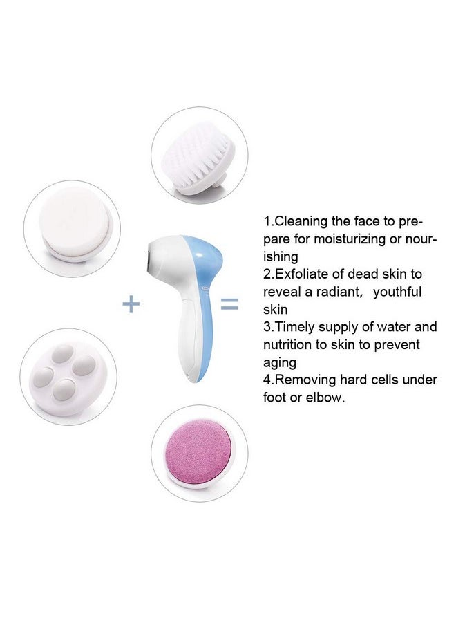 Face Cleansing Brush With Travel Case4In1 Set Waterproof Facial Cleansing Brush With 4 Exfoliating Brush Heads For Deep Cleansing (Blue)