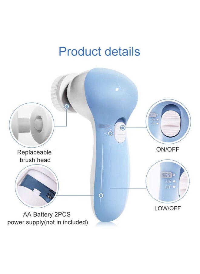 Face Cleansing Brush With Travel Case4In1 Set Waterproof Facial Cleansing Brush With 4 Exfoliating Brush Heads For Deep Cleansing (Blue)
