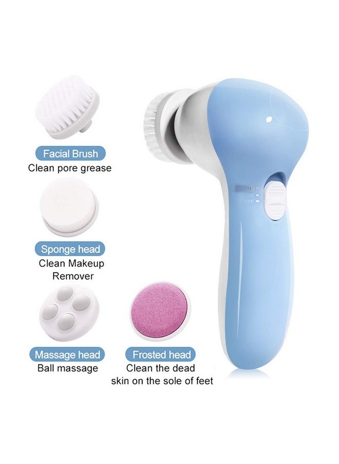 Face Cleansing Brush With Travel Case4In1 Set Waterproof Facial Cleansing Brush With 4 Exfoliating Brush Heads For Deep Cleansing (Blue)
