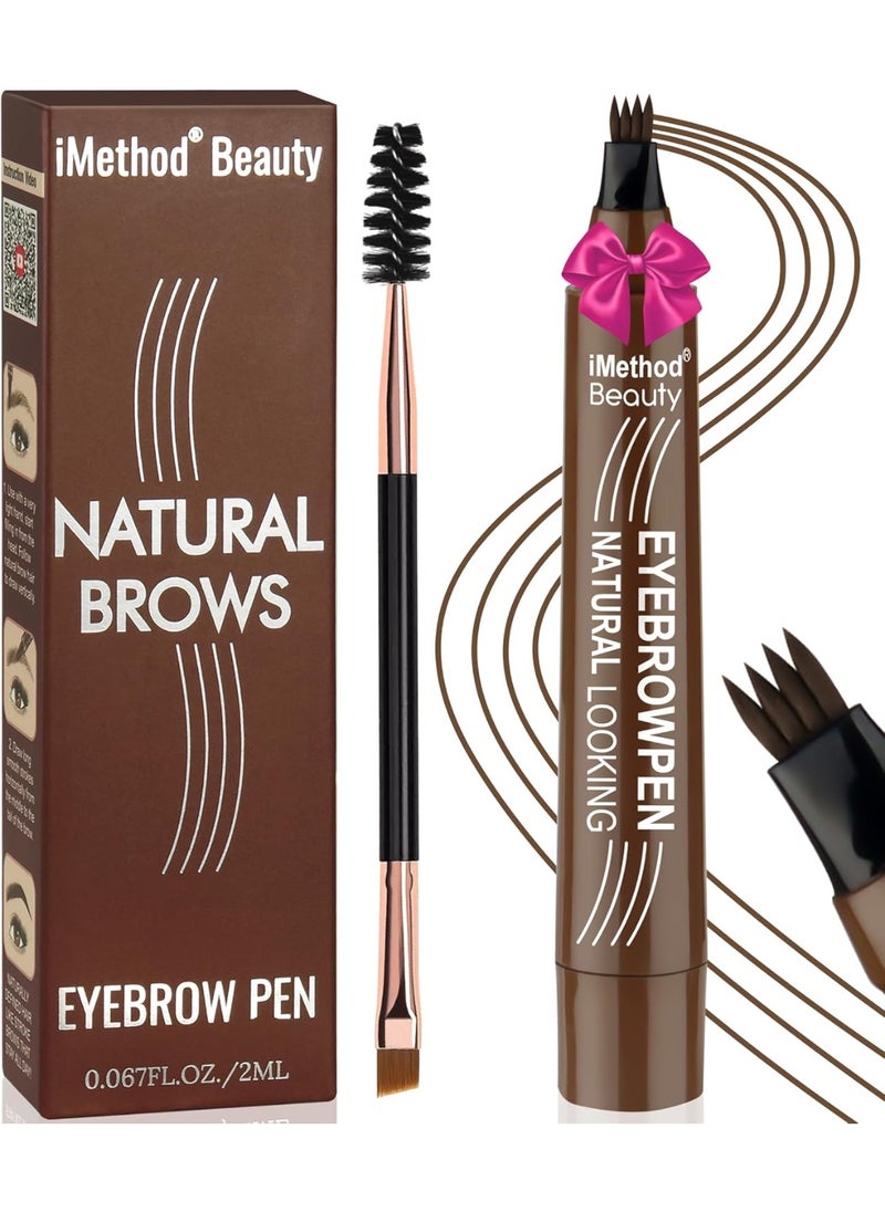 iMethod Eyebrow Pen - Eyebrow Pencil Magical Upgraded Eye Brow Pencils for Women with 4 Fork Tip & Spoolie Brush for Hair-Like Natural Brows, Last All-Day, Microblading Eyebrow Pen, Dark Brown