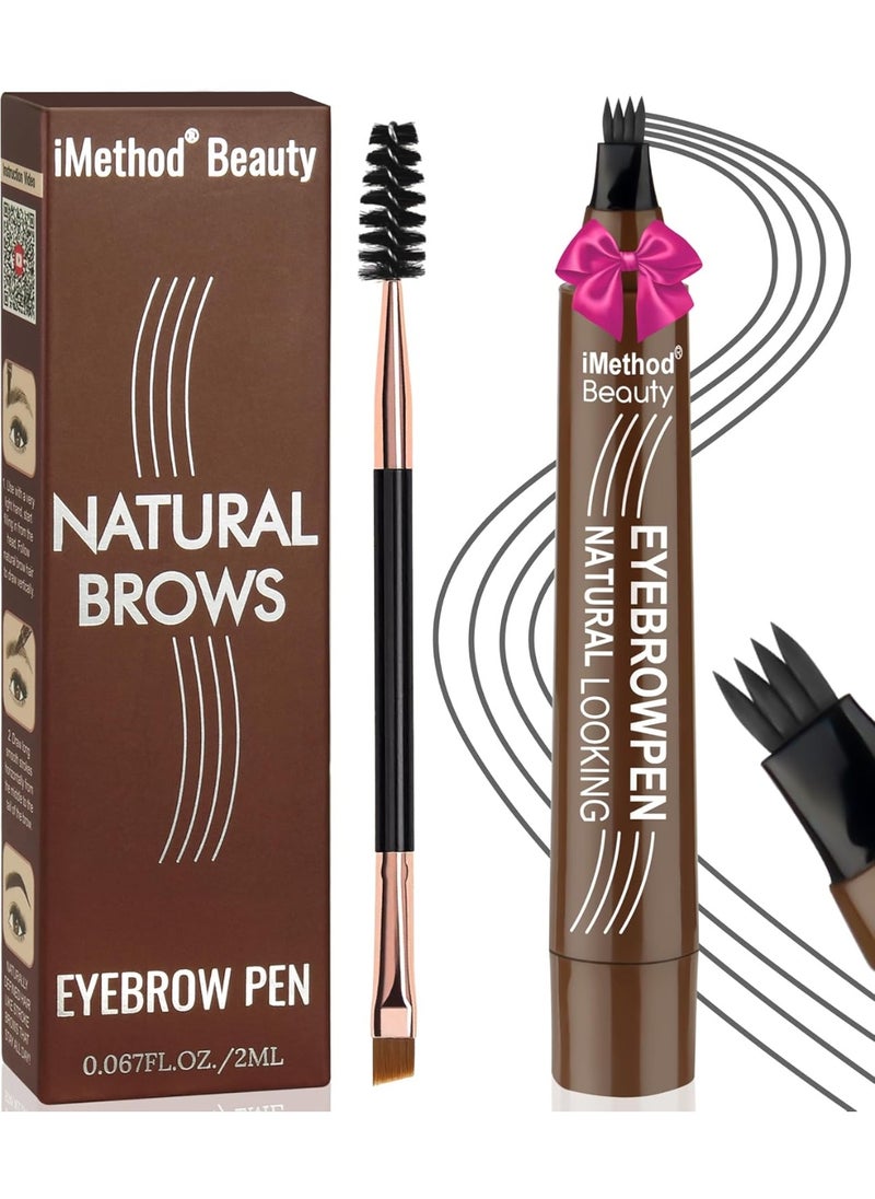 iMethod Eyebrow Pen - Eyebrow Pencil Magical Upgraded Eye Brow Pencils for Women with 4 Fork Tip & Spoolie Brush for Hair-Like Defined Natural Brows, Last All-Day, Microblading Eyebrow Pen, Dark Grey