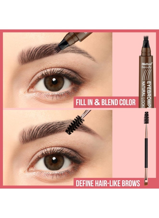 iMethod Eyebrow Pen - Eyebrow Pencil Magical Upgraded Eye Brow Pencils for Women with 4 Fork Tip & Spoolie Brush for Hair-Like Defined Natural Brows, Last All-Day, Microblading Eyebrow Pen, Black