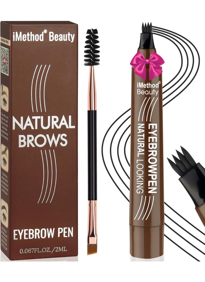 iMethod Eyebrow Pen - Eyebrow Pencil Magical Upgraded Eye Brow Pencils for Women with 4 Fork Tip & Spoolie Brush for Hair-Like Defined Natural Brows, Last All-Day, Microblading Eyebrow Pen, Black