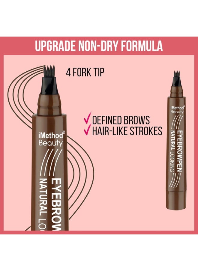 iMethod Eyebrow Pen - Eyebrow Pencil Magical Upgraded Eye Brow Pencils for Women with 4 Fork Tip & Spoolie Brush for Hair-Like Defined Natural Brows, Last All-Day, Microblading Eyebrow Pen, Black