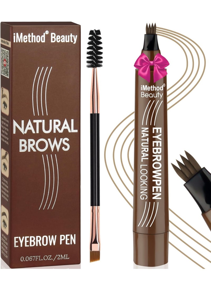 iMethod Eyebrow Pen - Eyebrow Pencil Magical Upgraded Eye Brow Pencils for Women with 4 Fork Tip & Spoolie Brush for Hair-Like Natural Brows, Last All-Day, Microblading Eyebrow Pen, Light Brown