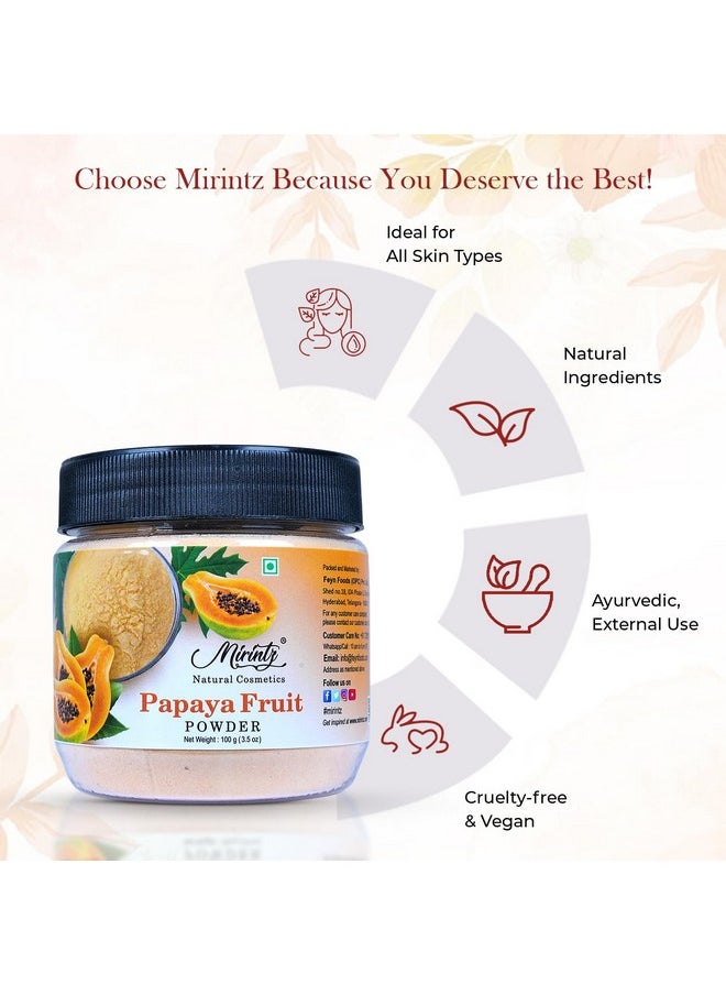 Mirintz 100% Natural Papaya Powder for Skincare | (3.5 Oz) Herbal Natural Fruit Powder for Cosmetics - Face & Skin | Dried Papaya Powder Mix for Papaya Cream | Fruit Fresh Powder for Glowing Skin
