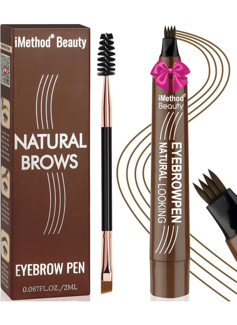 iMethod Eyebrow Pen - Eyebrow Pencils for Women with 4 Fork Tip for Hair-Like Natural Brows, Last All-Day, Microblading Eyebrow Pen with Brow Brush, Brown