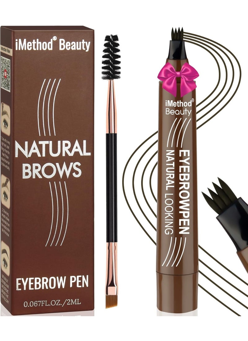 iMethod Eyebrow Pen - Eyebrow Pencil Magical Upgraded Eye Brow Pencils for Women with 4 Fork Tip & Spoolie Brush for Hair-Like Natural Brows, Last All-Day, Microblading Eyebrow Pen, Black Brown