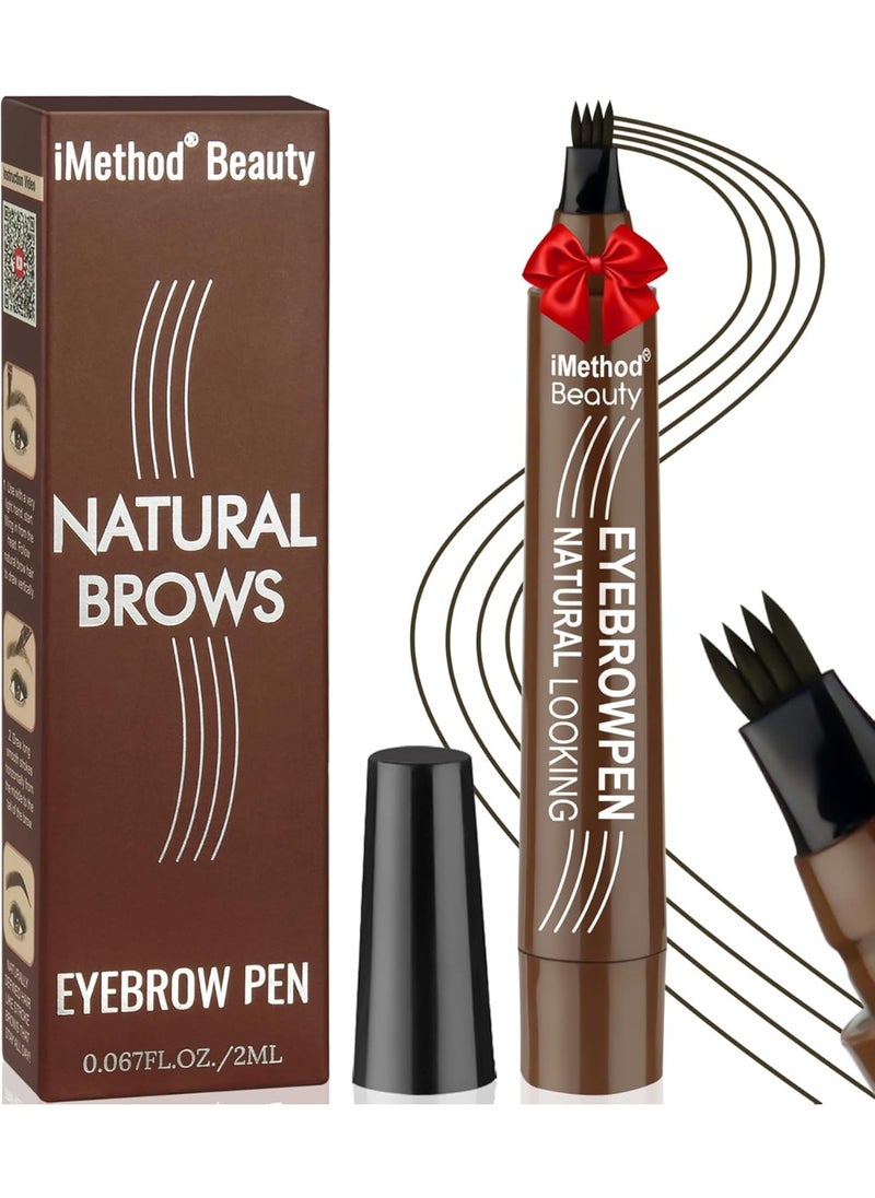 iMethod Microblading Eyebrow Pen - Eyebrow Pencil Magical Upgraded Eye Brow Pencils for Women with 4 Fork Tip & Spoolie Brush for Natural-Looking Hair-Like Defined Brows, Last All-Day, Black Brown