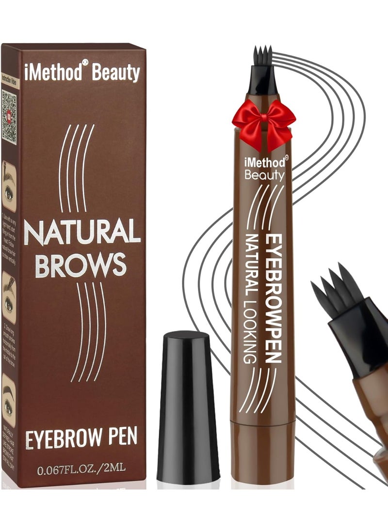 iMethod Microblading Eyebrow Pen - Eyebrow Pencil Magical Upgraded Eye Brow Pencils for Women with 4 Fork Tip & Spoolie Brush for Natural-Looking Hair-Like Defined Brows, Last All-Day, Dark Grey
