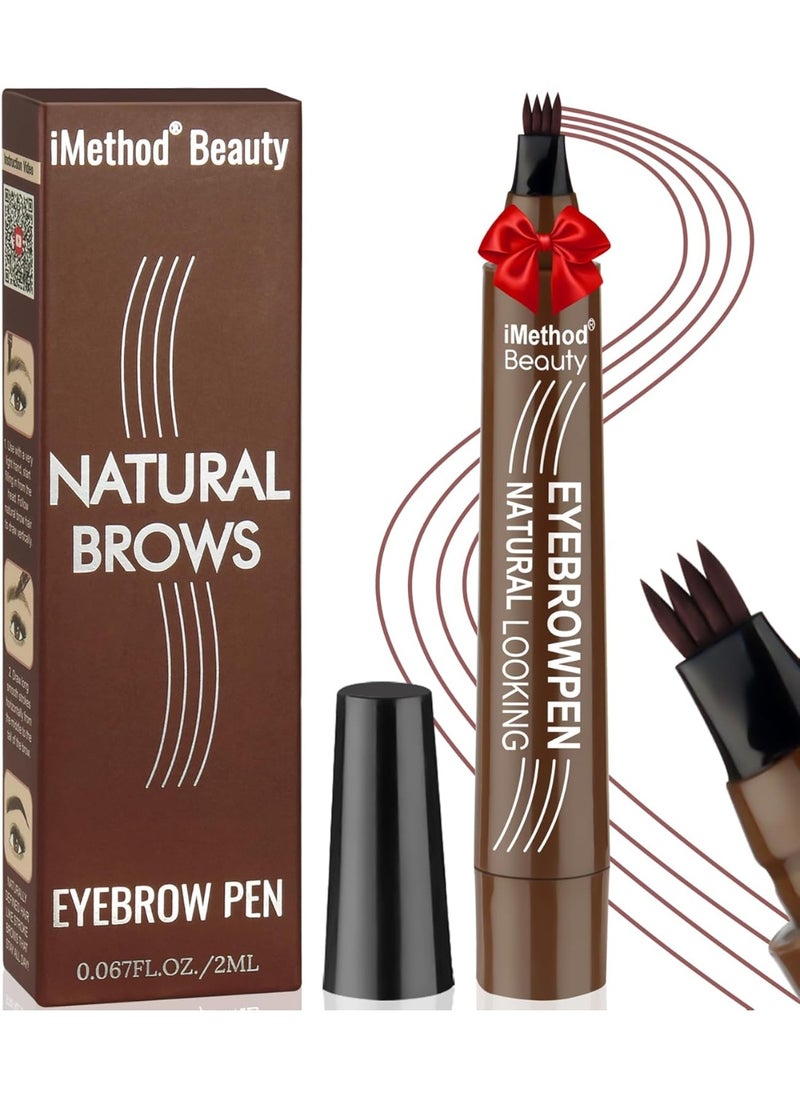 iMethod Microblading Eyebrow Pen - Eyebrow Pencil Magical Upgraded Eye Brow Pencils for Women with 4 Fork Tip & Spoolie Brush for Natural-Looking Hair-Like Defined Brows, Last All-Day, Reddish Brown