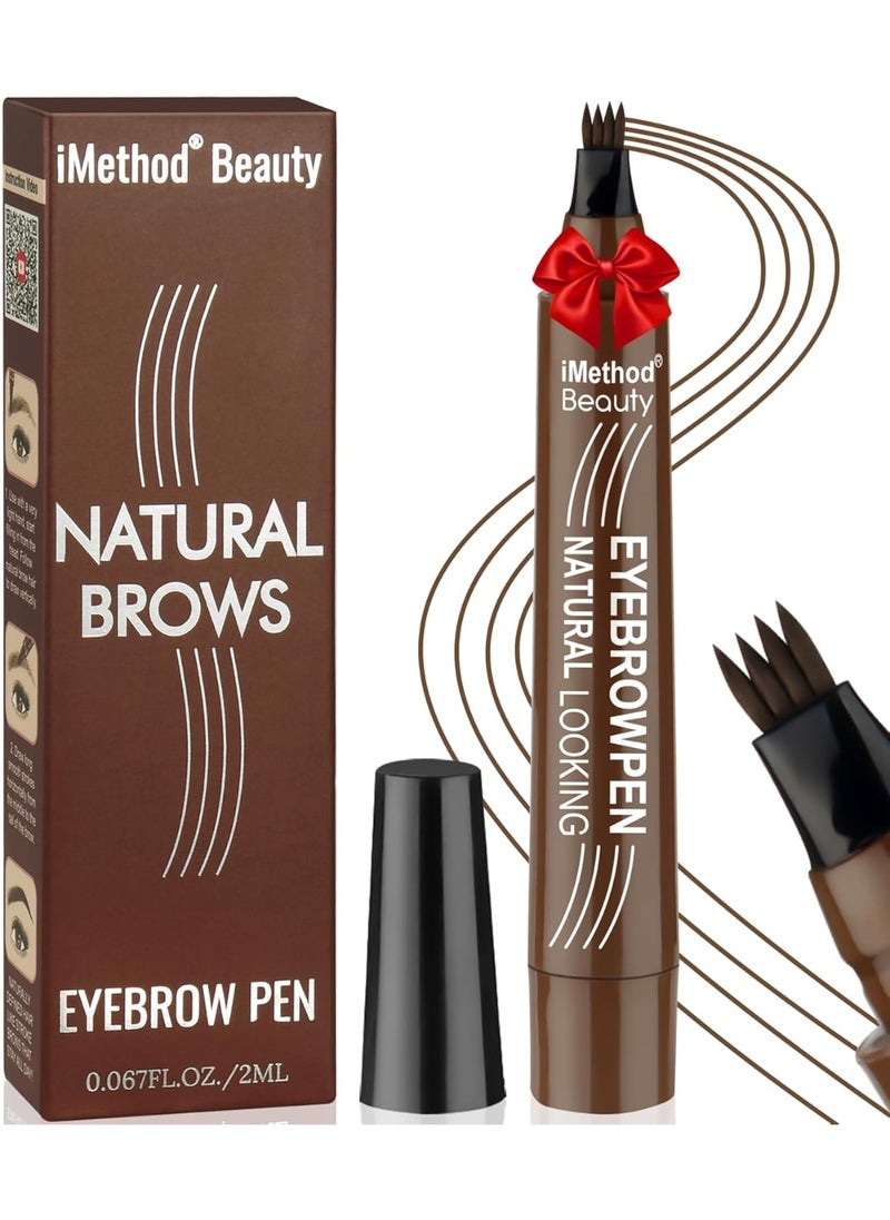 iMethod Microblading Eyebrow Pen - Eyebrow Pencil Magical Upgraded Eye Brow Pencils for Women with 4 Fork Tip & Spoolie Brush for Natural-Looking Hair-Like Defined Brows, Last All-Day, Dark Brown