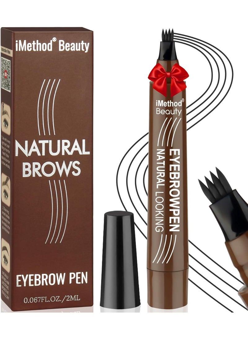 iMethod Microblading Eyebrow Pen - Eyebrow Pencil Magical Upgraded Eye Brow Pencils for Women with 4 Fork Tip & Spoolie Brush for Natural-Looking Hair-Like Defined Brows, Last All-Day, Black