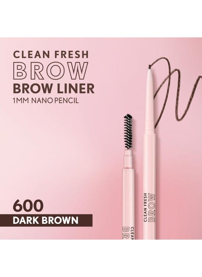 Covergirl Clean Fresh Brow Nano, 600 Dark Brown, Eyebrow Pencil, Ultra-Precise Tip, Waterproof, Transfer-Resistant, Built-In Spoolie, Vegan Formula, 0.001oz