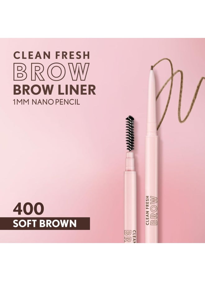 Covergirl Clean Fresh Brow Nano, 400 Soft Brown, Eyebrow Pencil, Ultra-Precise Tip, Waterproof, Transfer-Resistant, Built-In Spoolie, Vegan Formula, 0.001oz