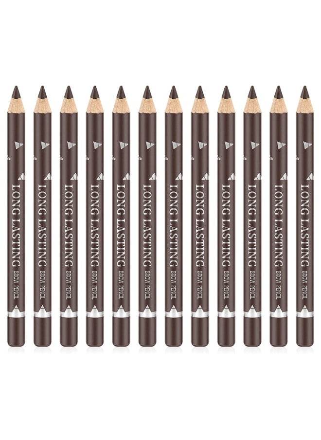 Go Ho 12 PCS Dark Brown Eyebrow Eyeliner Pencils,Sweatproof Eyebrow Pencil,Long-lasting Nice Color Eye Brow Gel Pen Makeup Brow Tint Sticks（Dark Brown）