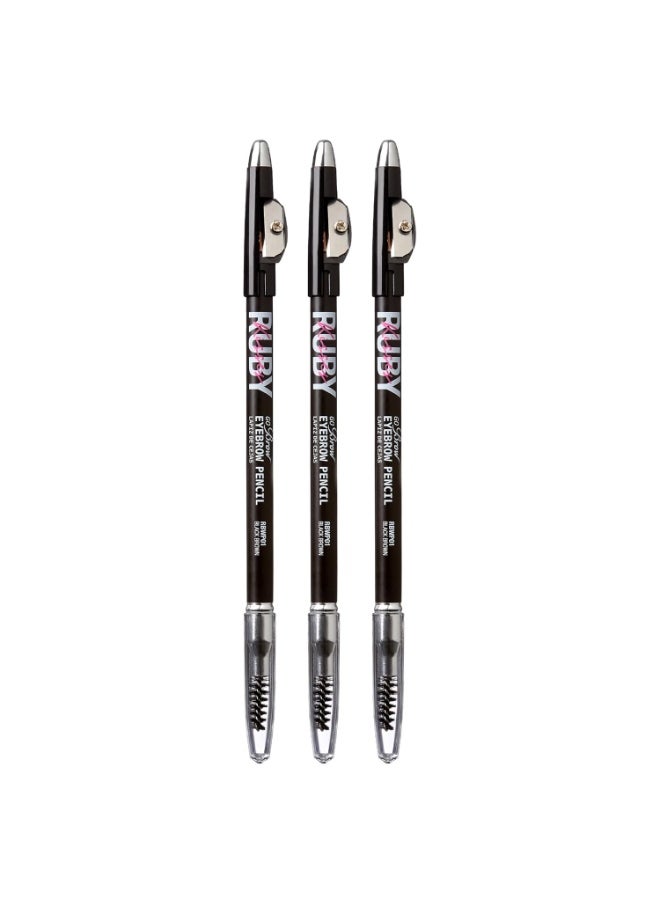 Ruby Kisses GoBrow Eyebrow Pencil, Sharpenable, Longwear, Long Lasting Eyebrow Wooden Pencil for Natural-Looking Brows 3 PACK (Black Brown)
