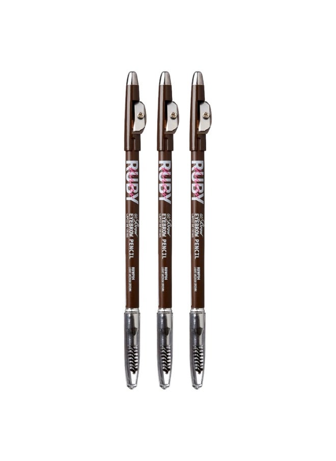 Ruby Kisses GoBrow Eyebrow Pencil, Sharpenable, Longwear, Long Lasting Eyebrow Wooden Pencil for Natural-Looking Brows 3 PACK (Medium Brown)
