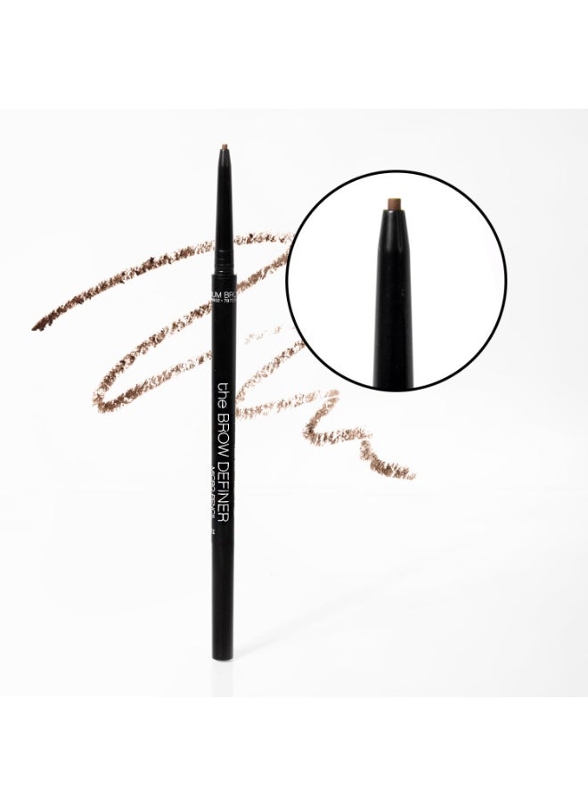 Palladio Beauty Brow Definer Pencil, Medium Brown, Ultra Precise Twist-Up Eye Brow Pencil with Long-Staying Power, Spooley Brush Blends Color for Natural Finish, No Eyebrow Pencil Sharpener Required
