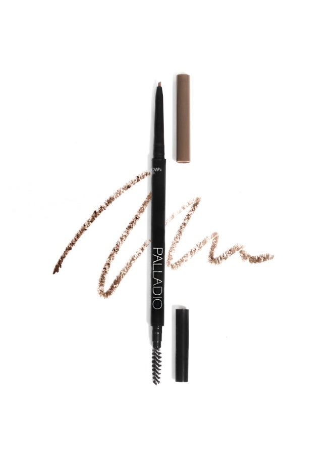 Palladio Beauty Brow Definer Pencil, Medium Brown, Ultra Precise Twist-Up Eye Brow Pencil with Long-Staying Power, Spooley Brush Blends Color for Natural Finish, No Eyebrow Pencil Sharpener Required