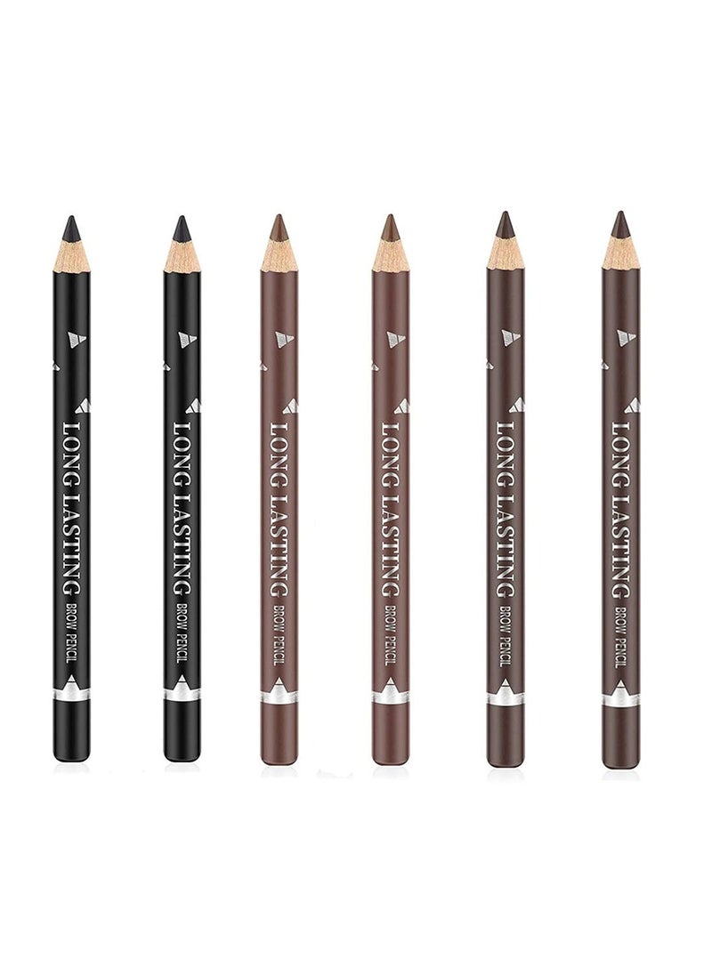 Go Ho 6 PCS Eyebrow Eye Liner Pencil Set,Easy to Color Sweatproof Eye Brow Pencil,Professional Long-lasting Eyeliner Gel Makeup Brow Tint Pen,3 Colors(Black,Brown,Dark Brown)