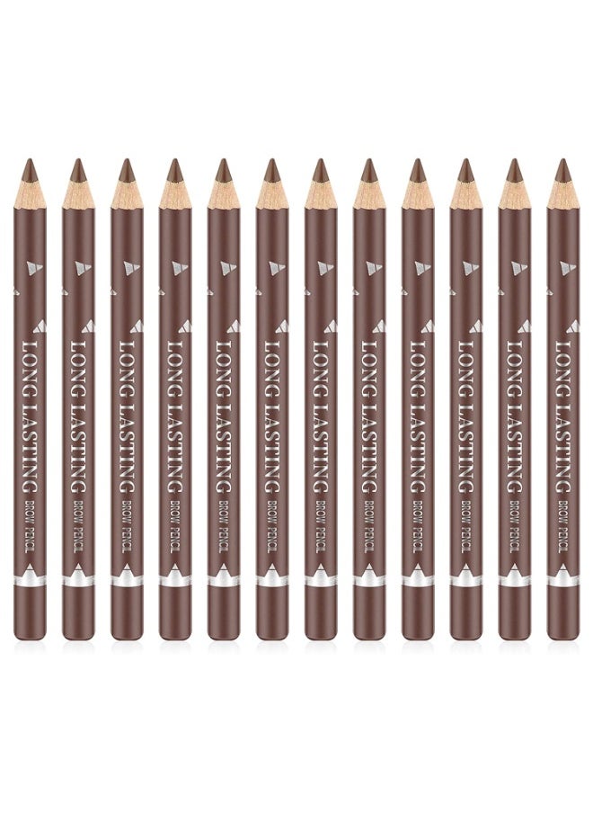 Go Ho 12 PCS Brown Eyebrow Eyeliner Pencils,Sweatproof Eyebrow Pencil,Long-lasting Nice Color Eye Brow Gel Pen Makeup Brow Tint Sticks（Medium Brown）