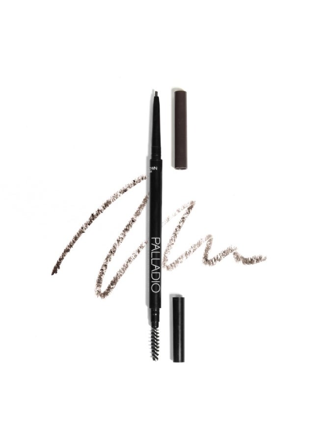 Palladio Beauty Brow Definer Pencil, Black Brown, Ultra Precise Twist-Up Eye Brow Pencil with Long-Staying Power, Spooley Brush Blends Color for Natural Finish, No Eyebrow Pencil Sharpener Required