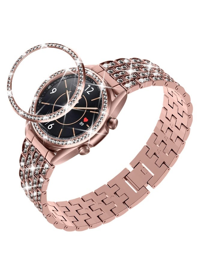 Rose Gold Replacement Watch Strap for Samsung Galaxy Watch 3 41MM, Diamond Band with Protective Shiny Bezel Ring for Women, Men, Girls, and Boys.