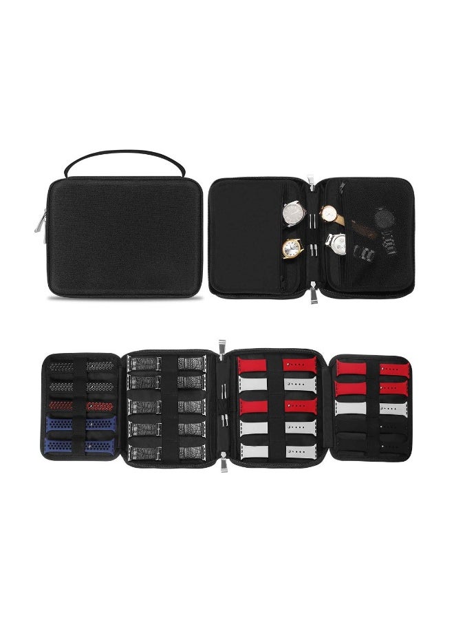 20 Watch Bands Organizer Case, Waterproof Carrying, Compatible with Apple Watch, for Fitbit Series (Black)