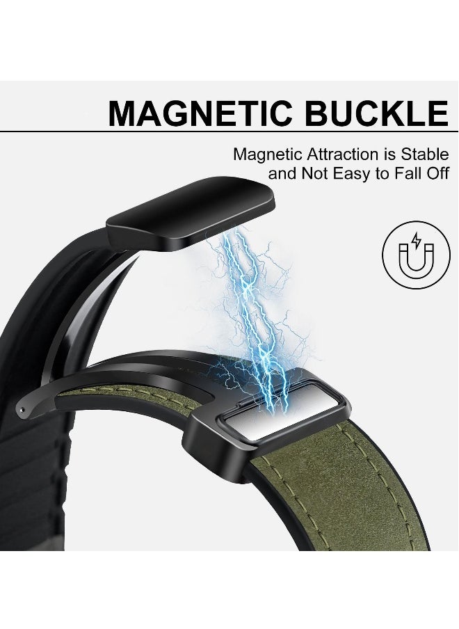 Genuine Leather Watch Band for Apple Watch Ultra and Series 7/8/9, 49mm/45mm/44mm/42mm, Stylish Green Strap with Magnetic Buckle