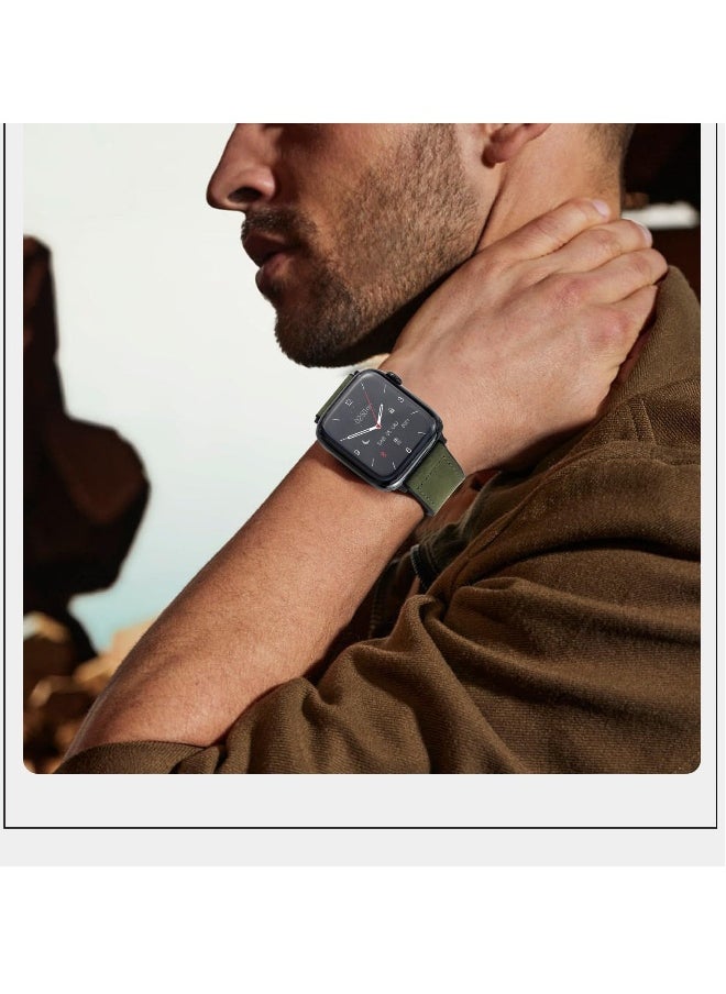 Genuine Leather Watch Band for Apple Watch Ultra and Series 7/8/9, 49mm/45mm/44mm/42mm, Stylish Green Strap with Magnetic Buckle