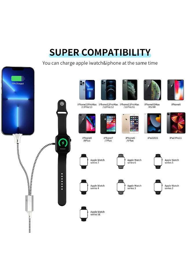 Watch Charger Magnetic Charging Cord, 2 in 1 Portable Wireless Charger Cable Compatible with Watch Series 7 SE 6 5 4 3 2 Work for iPhone 13/12 Pro Max / 11 / XR/XS/X / 8 Plus