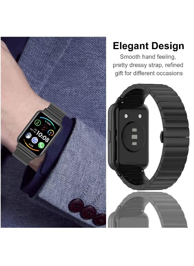 Stainless Steel Metal Strap for Huawei Watch Fit 2 - Ultra-Thin, Durable, Adjustable Replacement Band with Folding Clasp - Black Color