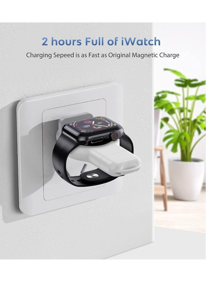 Portable Apple Watch Charger, 2 in 1 Wireless Charger for iWatch with USB-A & USB-C Fast Charging Magnetic Cordless Travel Charger for Apple Watch Series 8 7 SE 6 5 4 3 2 (White)