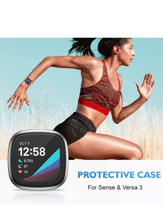 Smart Watch Protective Case, Screen Protector Case Compatible with for Fitbit Sense and Versa 3, Soft TPU Plated Bumper Full Cover Cases for Sense Smartwatch, 4-Pack