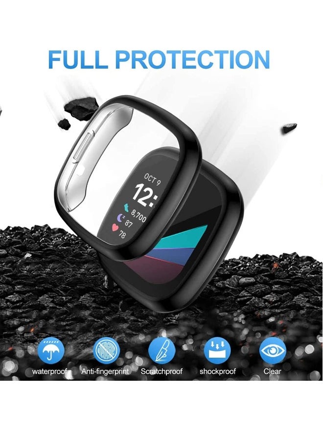 Smart Watch Protective Case, Screen Protector Case Compatible with for Fitbit Sense and Versa 3, Soft TPU Plated Bumper Full Cover Cases for Sense Smartwatch, 4-Pack