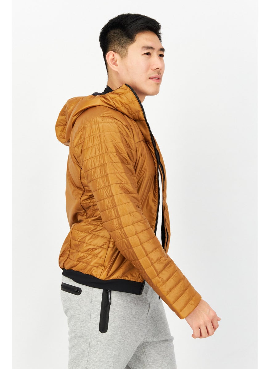 Men Sportswear Fit Brand Logo Quilted Jacket, Brown