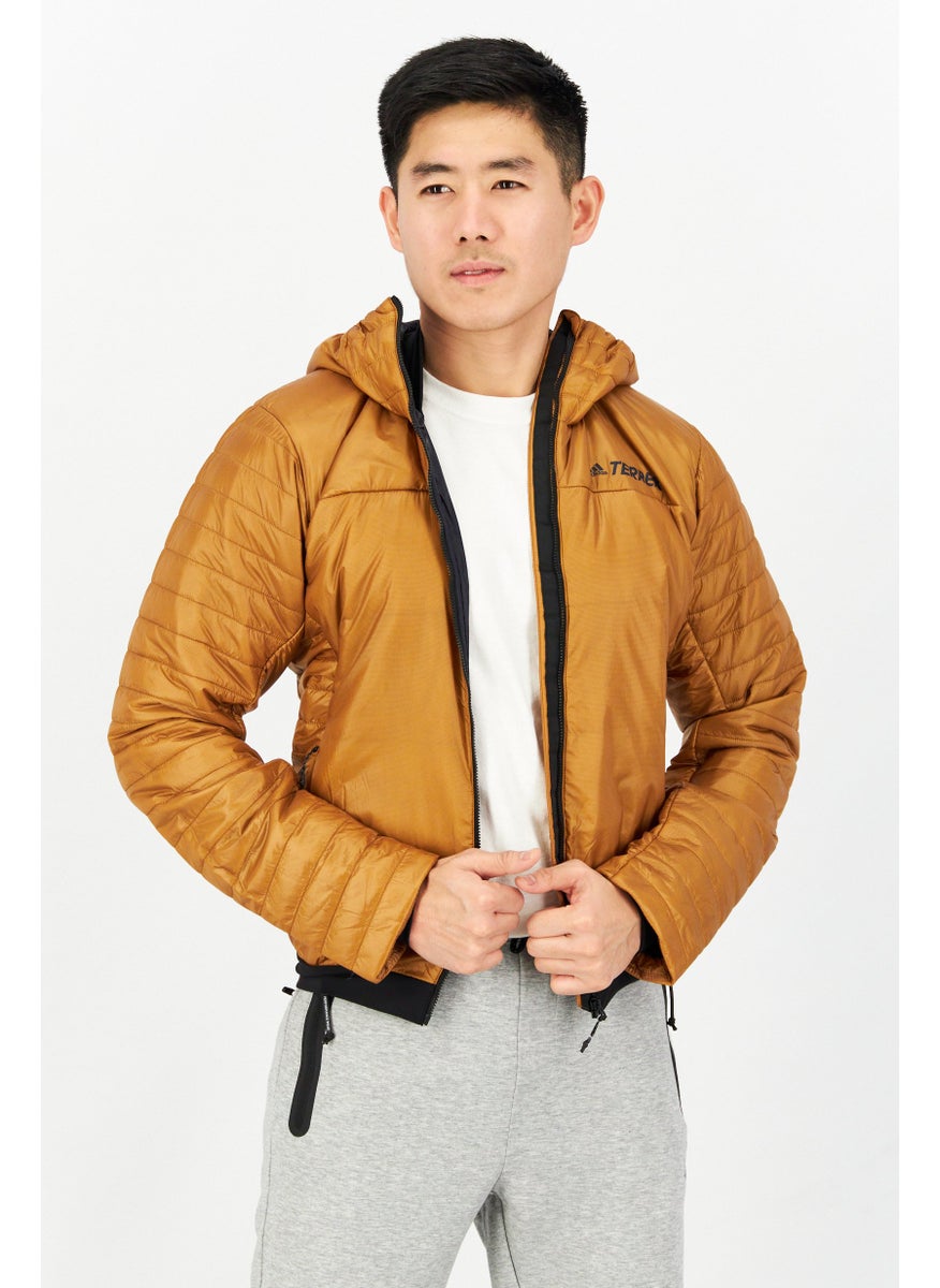 Men Sportswear Fit Brand Logo Quilted Jacket, Brown
