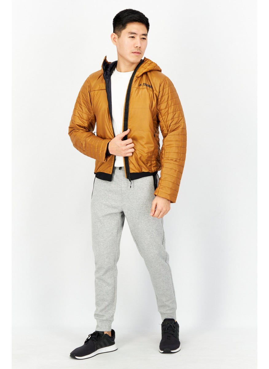 Men Sportswear Fit Brand Logo Quilted Jacket, Brown