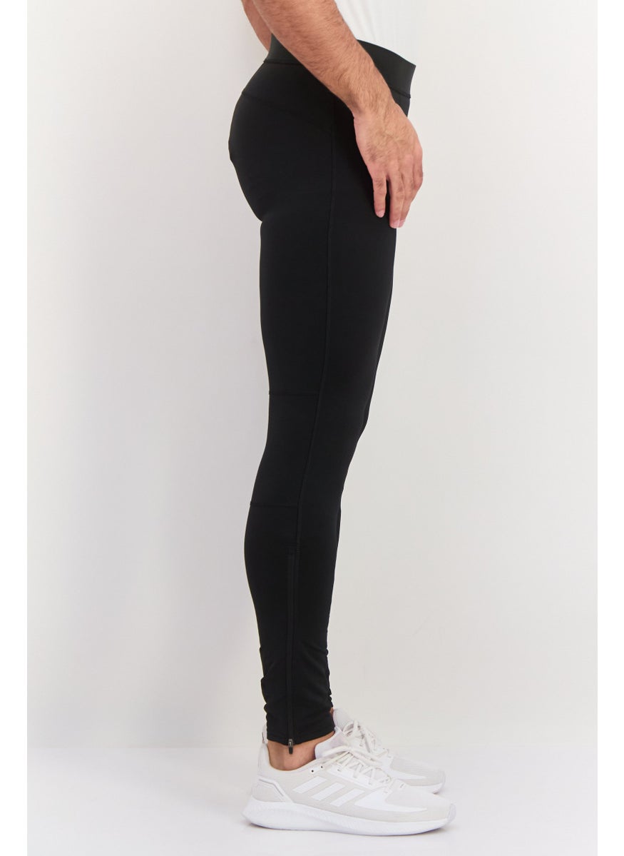 Men Tight Fit Plain Running Tights, Black