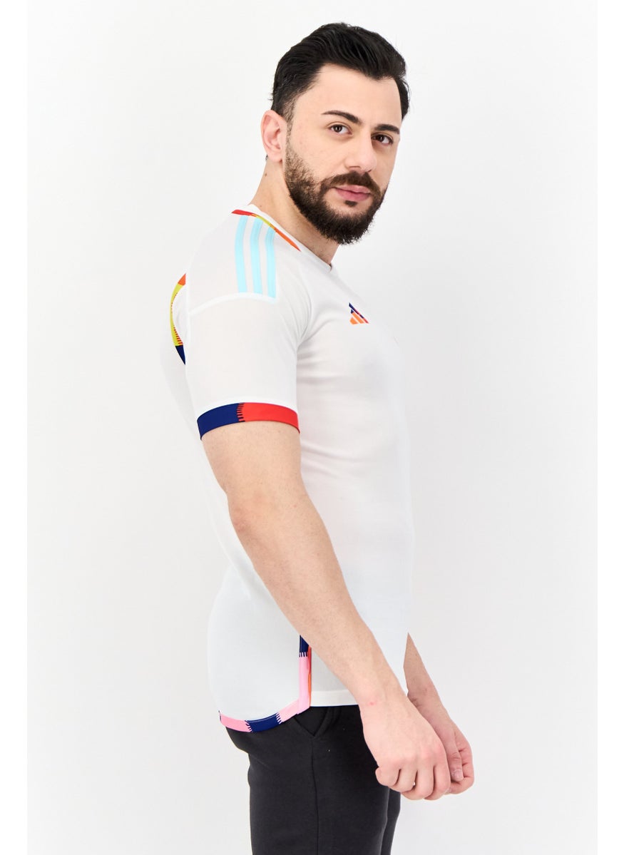 Men Sportswear Fit Short Sleeves Belgian Football Jersey Shirt, White