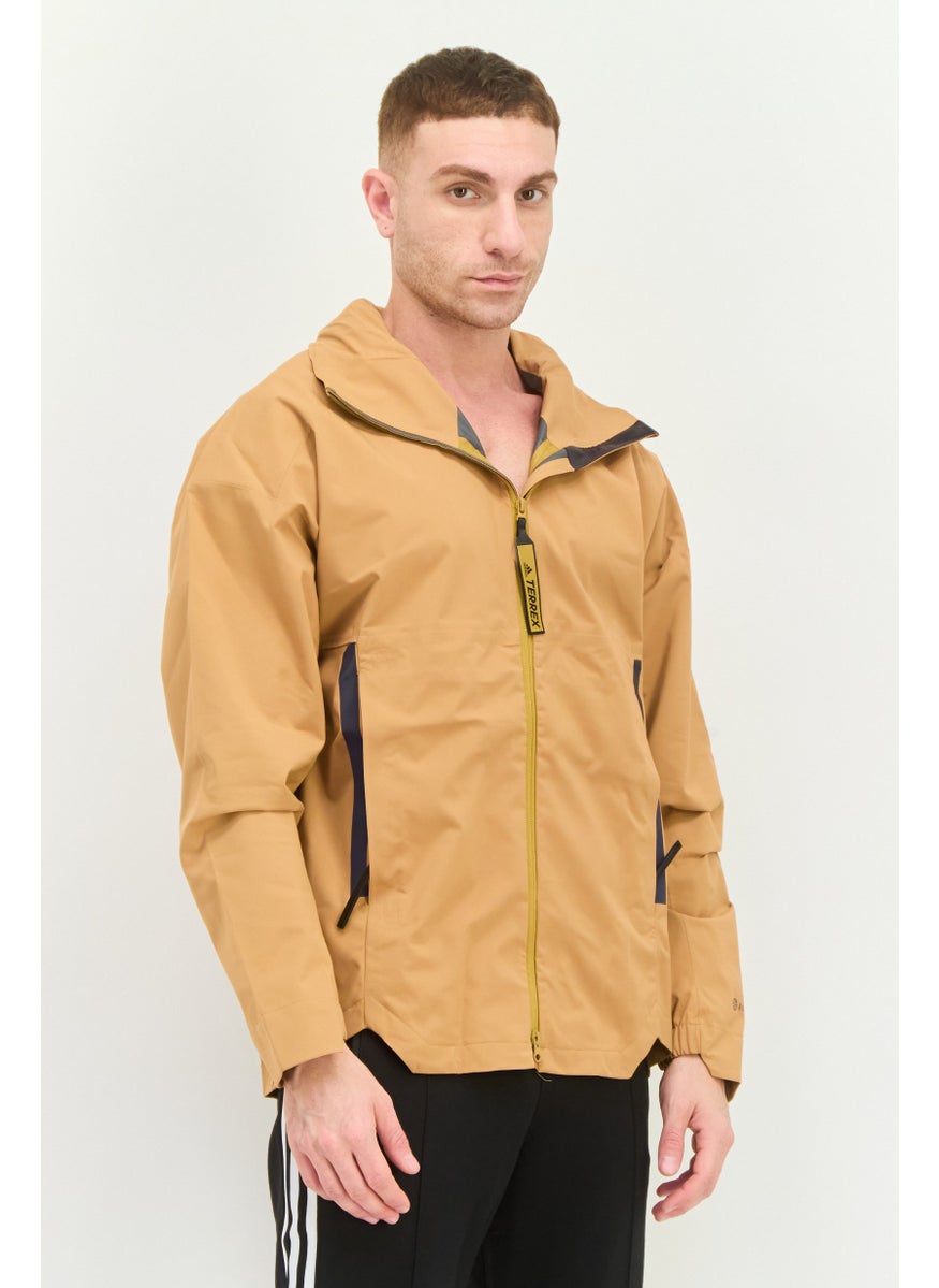 Men Sportswear Fit Outdoor Hooded Jacket, Mustard