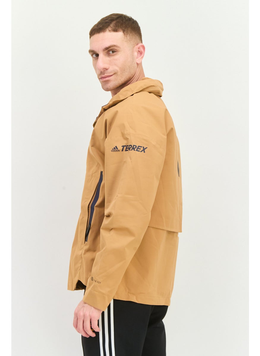 Men Sportswear Fit Outdoor Hooded Jacket, Mustard
