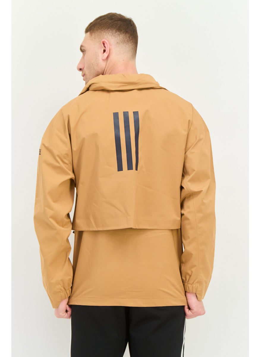 Men Sportswear Fit Outdoor Hooded Jacket, Mustard