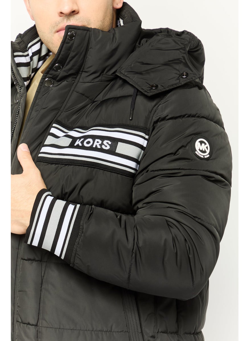 Men Quilted Puffer Jacket, Black