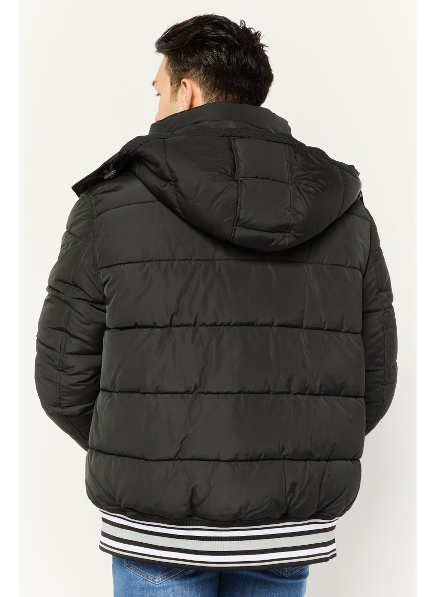 Men Quilted Puffer Jacket, Black